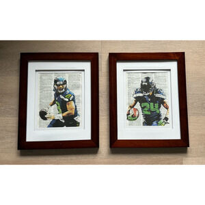 NFL Seattle Seahawks Football Players Pair of Wall Art OOAK